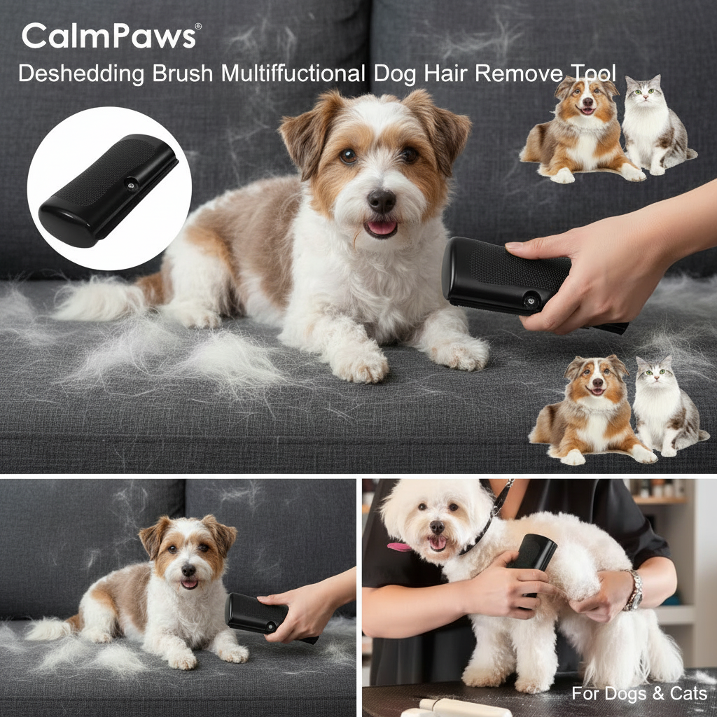 CalmPaws Deshedding Brush Multifunctional Dog Hair Remove Tool